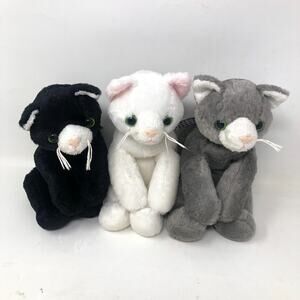 Mary Meyer Kitty Cat Plush Beanie Lot of 3 Black Gray White Plaid Bows 2002